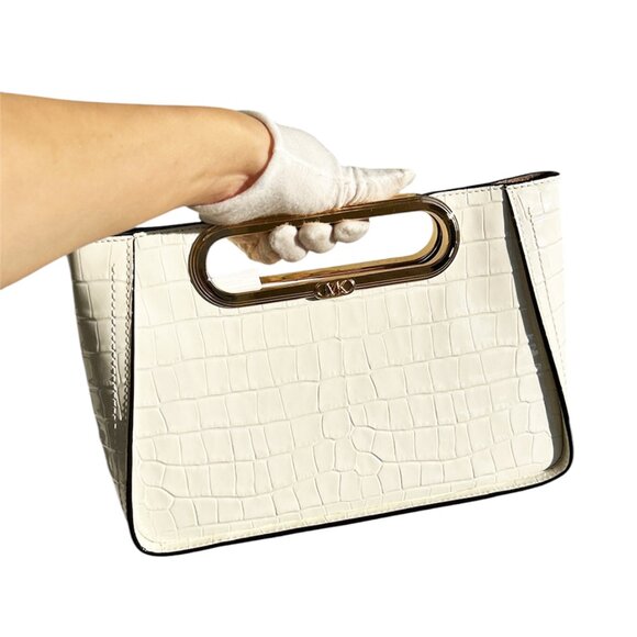 Michael Kors Convertible Leather Clut Optic White Retail $298 Clearance Sale - Picture 11 of 12